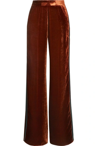 Shop Etro Silk Satin-trimmed Velvet Wide-leg Pants In Copper