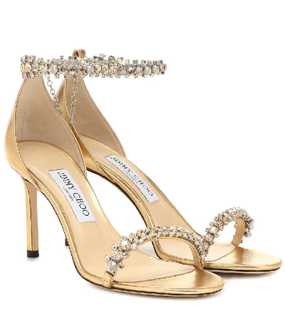 Shop Jimmy Choo Shiloh 85 Metallic Leather Sandals In Gold