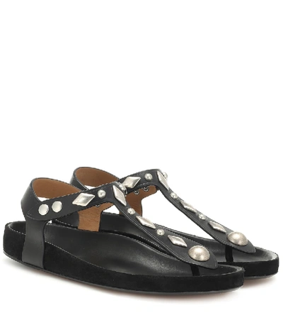 Shop Isabel Marant Enavy Embellished Leather Sandals In Black