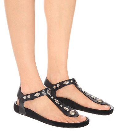 Shop Isabel Marant Enavy Embellished Leather Sandals In Black
