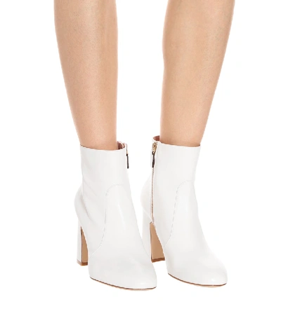 Shop Stuart Weitzman Nell Leather Ankle Boots In White