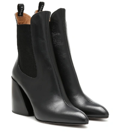 Shop Chloé Wave Leather Ankle Boots In Black