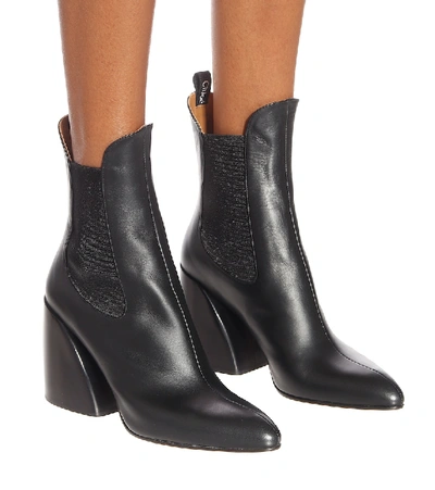 Shop Chloé Wave Leather Ankle Boots In Black