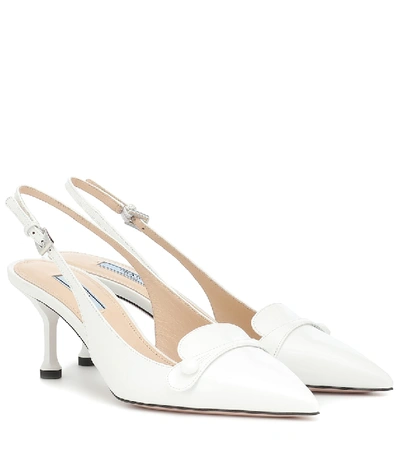 Shop Prada Leather Slingback Pumps In White