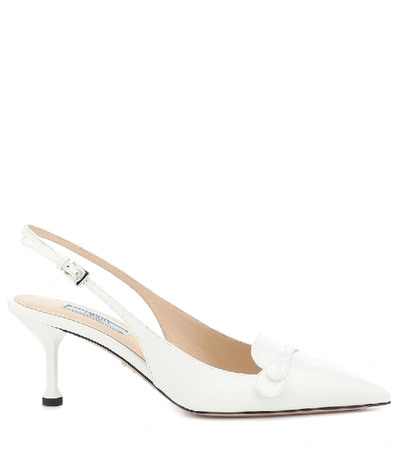 Shop Prada Leather Slingback Pumps In White