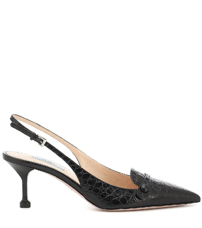 Shop Prada Croc-effect Leather Slingback Pumps In Black