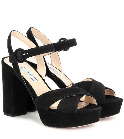 Shop Prada Suede Platform Sandals In Black