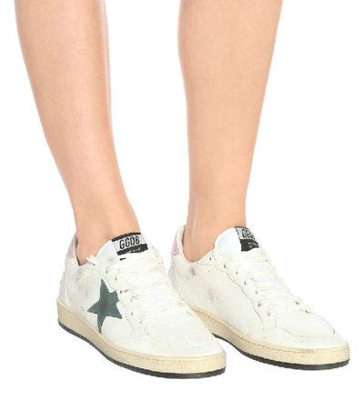 Shop Golden Goose Ball Star Leather Sneakers In White