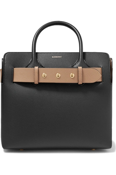 Shop Burberry Small Belted Textured-leather Tote In Black