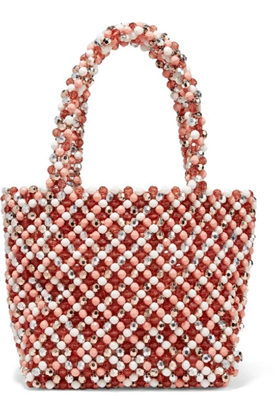 Shop Loeffler Randall Mina Small Beaded Satin Tote In Blush