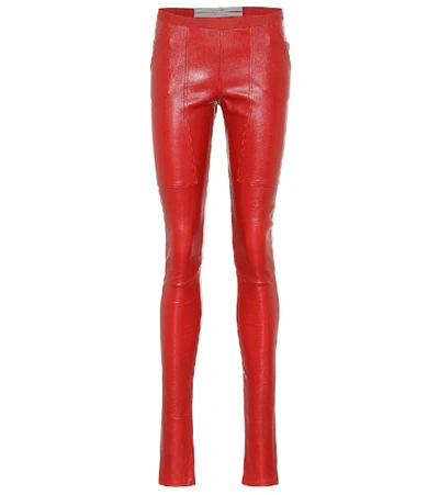 Shop Rick Owens Stretch Leather Leggings In Red