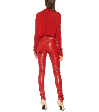 Shop Rick Owens Stretch Leather Leggings In Red