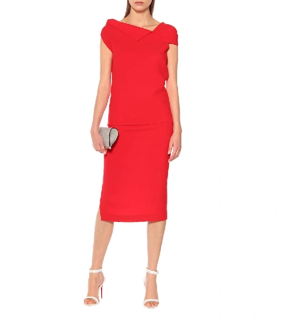 Shop Roland Mouret Arreton Wool-crêpe Pencil Skirt In Red