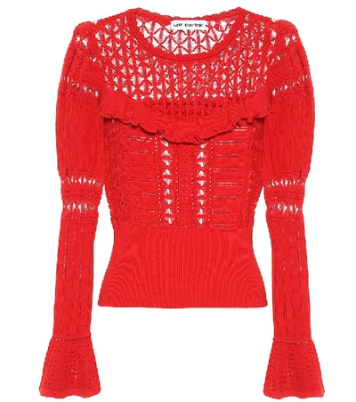 Shop Self-portrait Cotton Sweater In Red