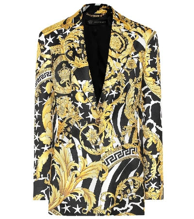 Shop Versace Printed Silk Twill Blazer In Yellow