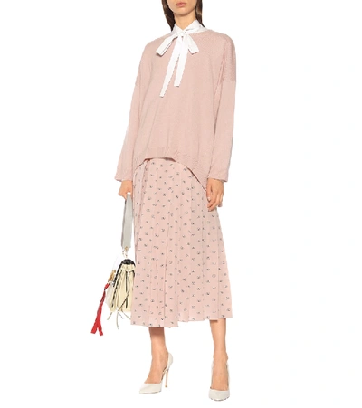 Shop Valentino Mini Vlogo Silk Midi Skirt In Pink