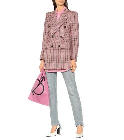 Shop Balenciaga Checked Hourglass Wool Blazer In Pink