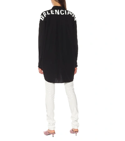 Shop Balenciaga Oversized Logo Cotton-poplin Shirt In Black