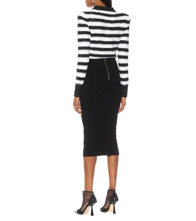 Shop Balmain High-rise Knit Midi Skirt In Black