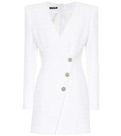 Shop Balmain Tweed Minidress In White