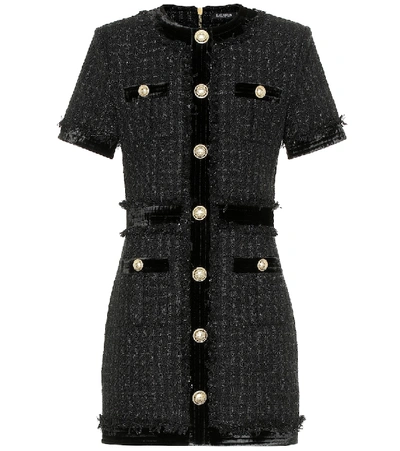 Shop Balmain Cotton-blend Tweed Minidress In Black