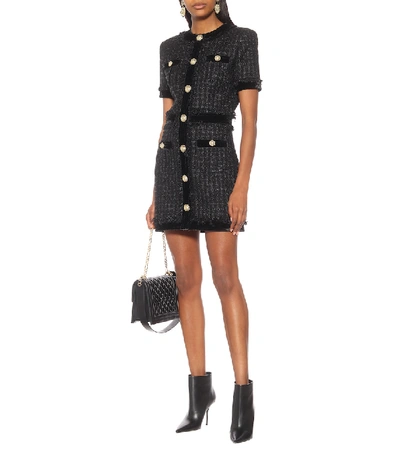 Shop Balmain Cotton-blend Tweed Minidress In Black