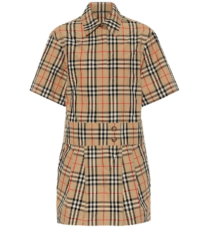 Shop Burberry Jaynie Check Cotton Minidress In Beige