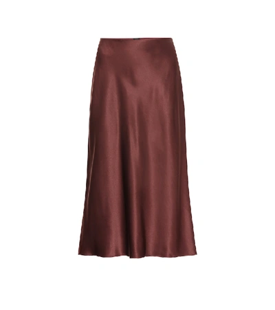 Shop Joseph Frances Silk-satin Midi Skirt In Brown