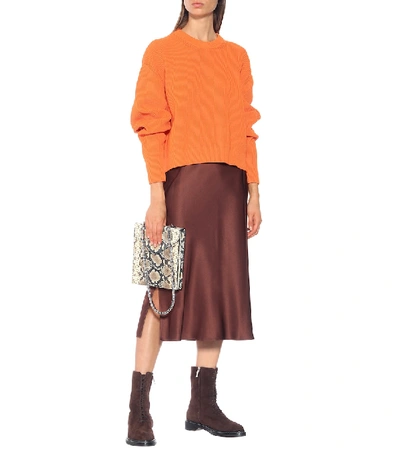 Shop Joseph Frances Silk-satin Midi Skirt In Brown