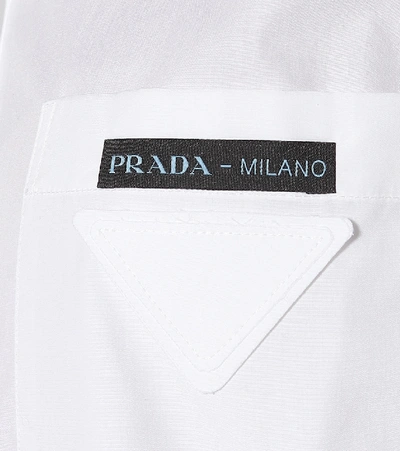 Shop Prada Feather-trimmed Cotton Shirt In White