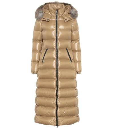 Shop Moncler Hudson Fur-trimmed Down Coat In Beige