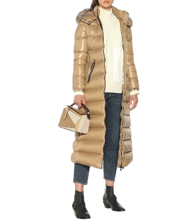 Shop Moncler Hudson Fur-trimmed Down Coat In Beige