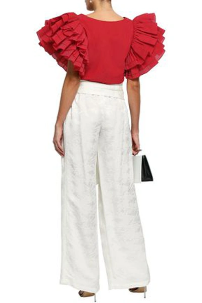 Shop Rosie Assoulin Belted Jacquard Wide-leg Pants In Ivory