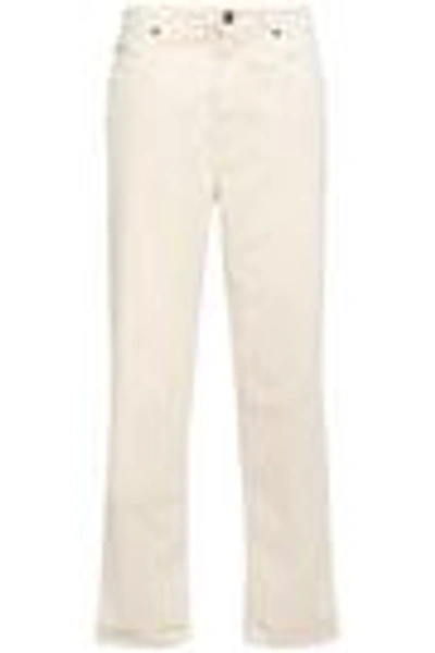 Shop Brunello Cucinelli Woman High-rise Wide-leg Jeans Ecru