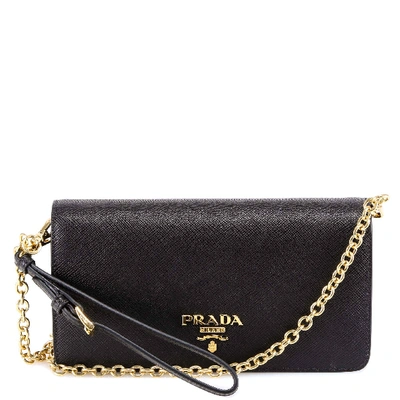 Shop Prada Saffiano Chain Clutch Bag In Black
