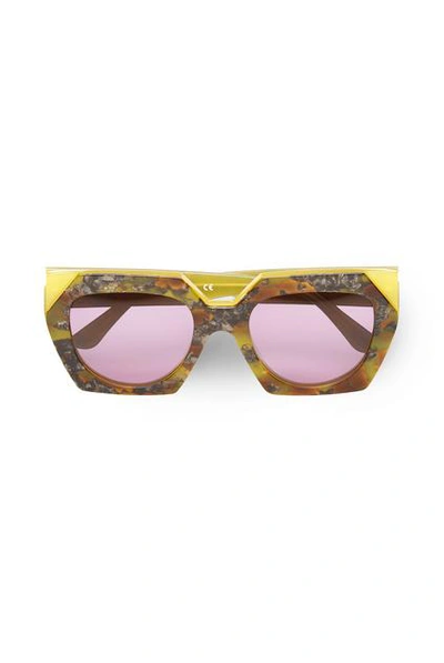 Shop Ganni Double Layered Sunglasses In Maize In Brown