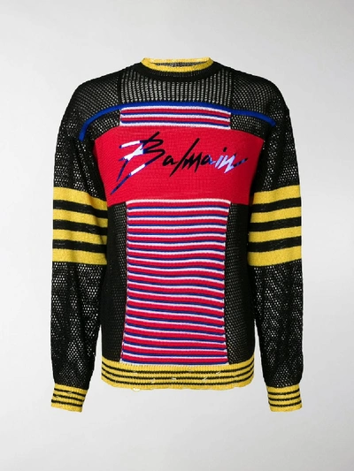 Shop Balmain Mesh Mix Knitted Sweatshirt In Black