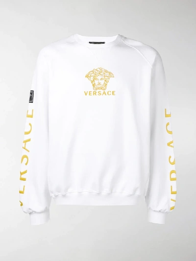 Shop Versace Embroidered Medusa Sweatshirt In White