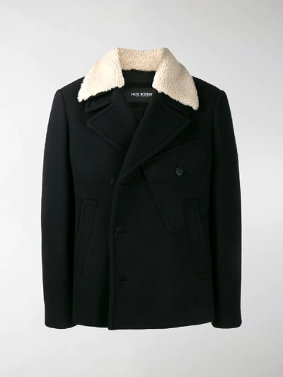 Shop Neil Barrett Shearling Double Breasted Coat In Black