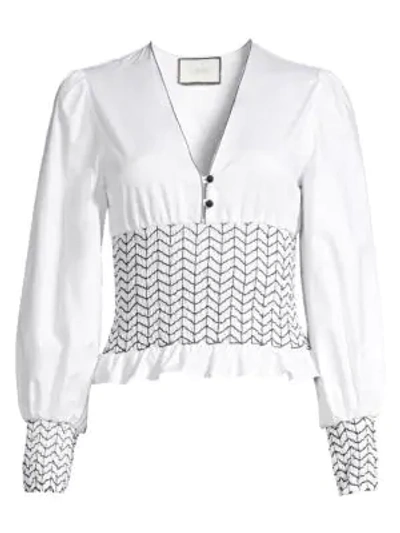 Shop Alexis Seamed Smocked Peplum Top In White