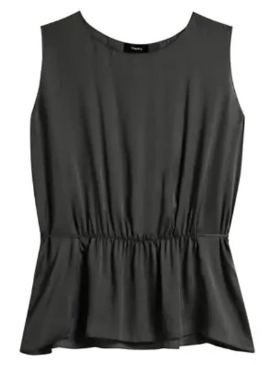 Shop Theory Shirred Silk Sleeveless Top In Black