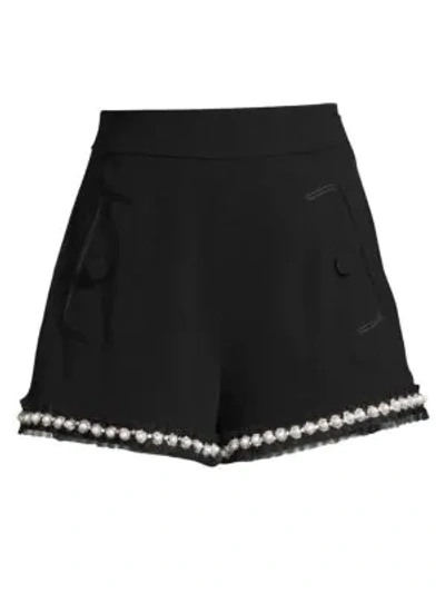Shop Alexis Kendrick Imitation Pearl-trim A-line Shorts In Black