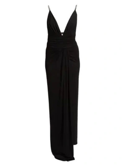 Shop Alexandre Vauthier Stretch Jersey Deep V-neck Column Gown In Black