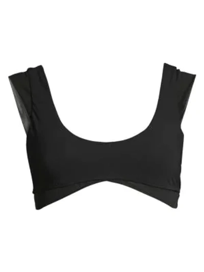 Shop Koré Vesta Ruffled Cap-sleeve Crop Bikini Top In Onyx