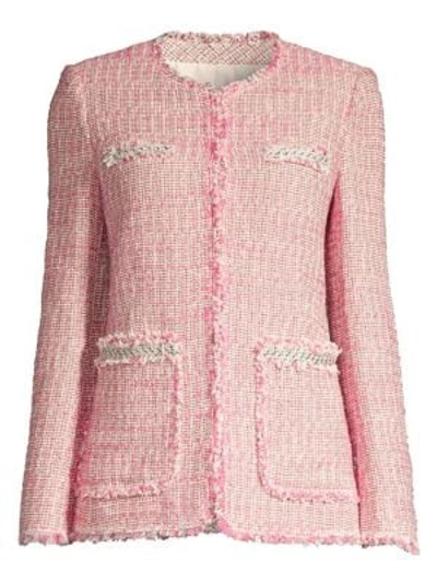 Shop Rebecca Taylor Tonal Fringe Tweed Jacket In Pink Combo