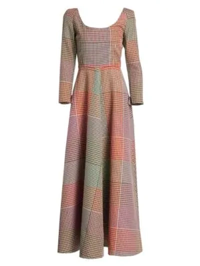 Shop Rosie Assoulin Mixed Plaid Long-sleeve Dress In Light Patchwork