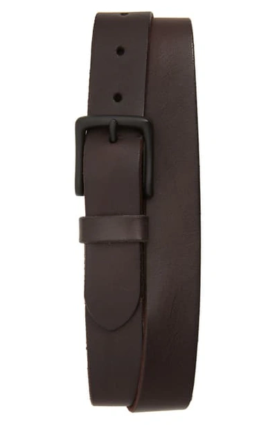 Shop Allsaints Leather Belt In Dark Brown/ Matte Black