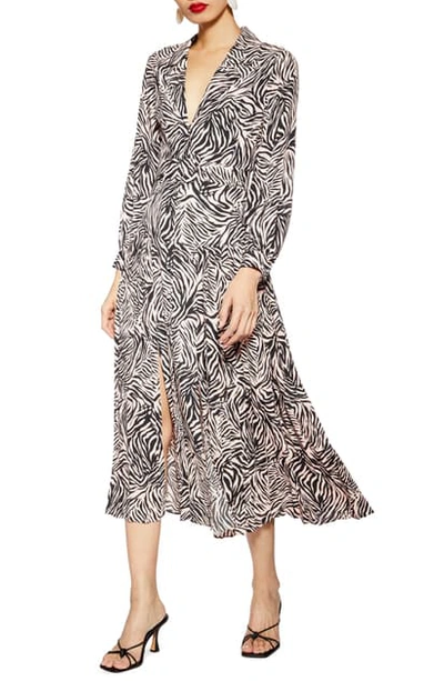 Topshop Zebra Print Belted Midi Dress In Pink | ModeSens