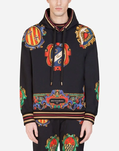 Shop Dolce & Gabbana Jersey Hoodie With Print In Black