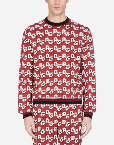 Shop Dolce & Gabbana Jersey Sweatshirt With All-over Dg Print In Red